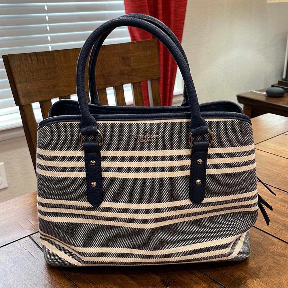 Kate Spade Handbag. Blue and off white stripe, excellent condition!